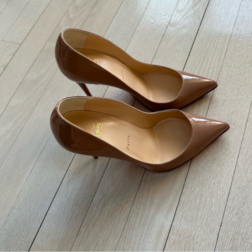 Christian Louboutin Pigalle Follies Patent Leather Pumps 37.5 Beige - Picture 9 of 9
